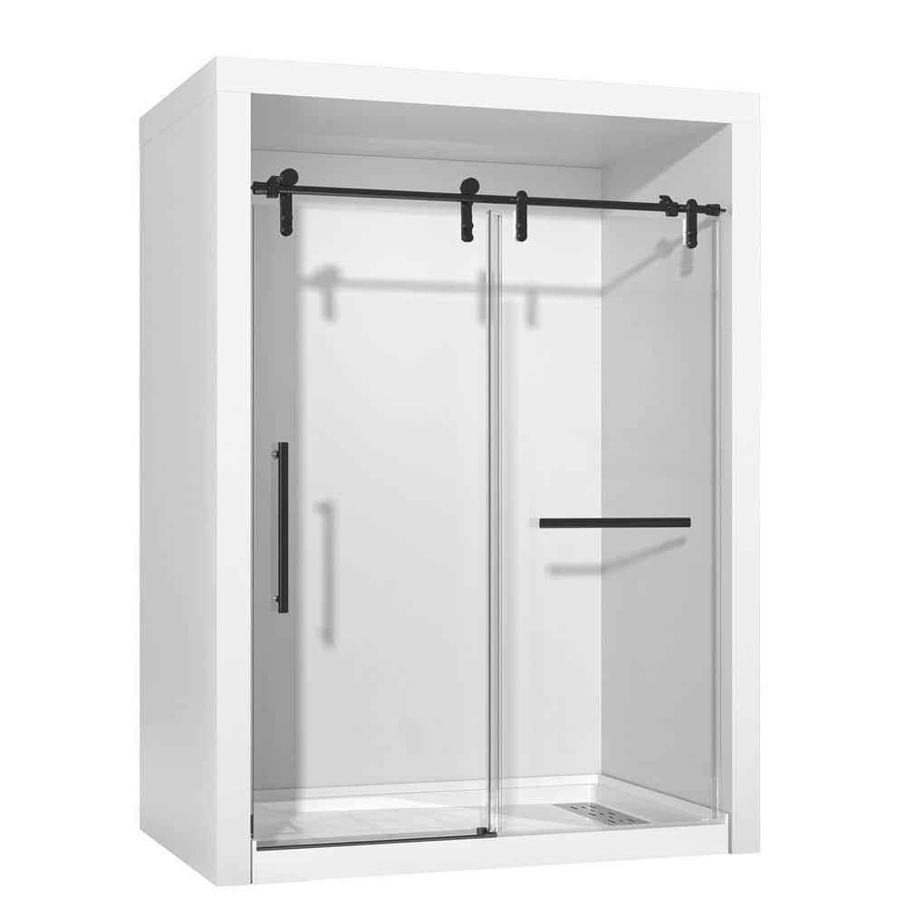 KULLAVIK 56-60 in. W x 76 in. H Sliding Frameless Glass Shower Door, Sliding Roller Shower Door, Stylish, Modern, Black
