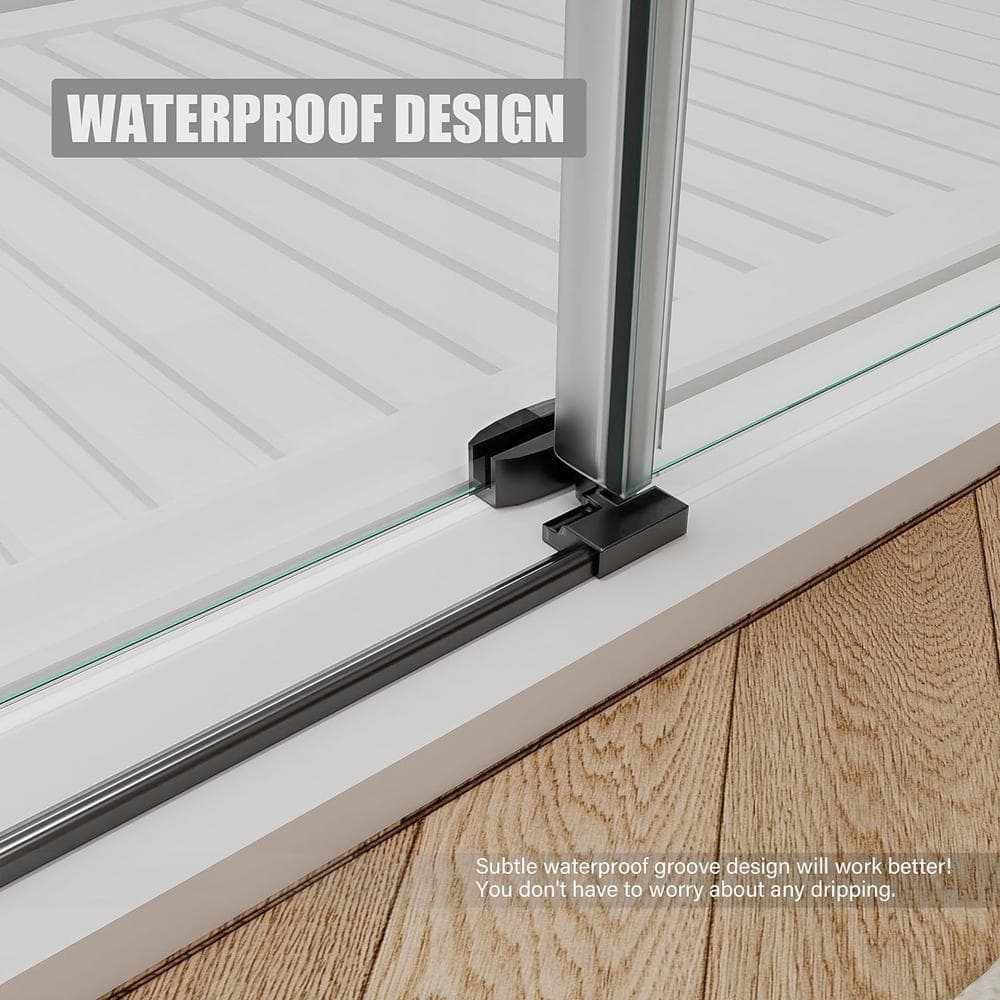 KULLAVIK 56-60 in. W x 76 in. H Sliding Frameless Glass Shower Door, Sliding Roller Shower Door, Stylish, Modern, Black