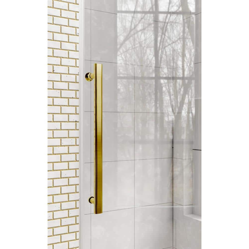 KULLAVIK 56-60 in. W x 76 in. H Frameless Glass Shower Door, Stainless Steel Handle, Noiseless, Waterproof, Shatterproof, Golden