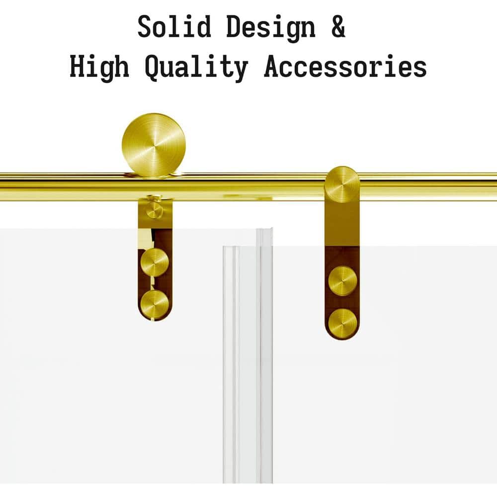KULLAVIK 56-60 in. W x 76 in. H Frameless Glass Shower Door, Stainless Steel Handle, Noiseless, Waterproof, Shatterproof, Golden