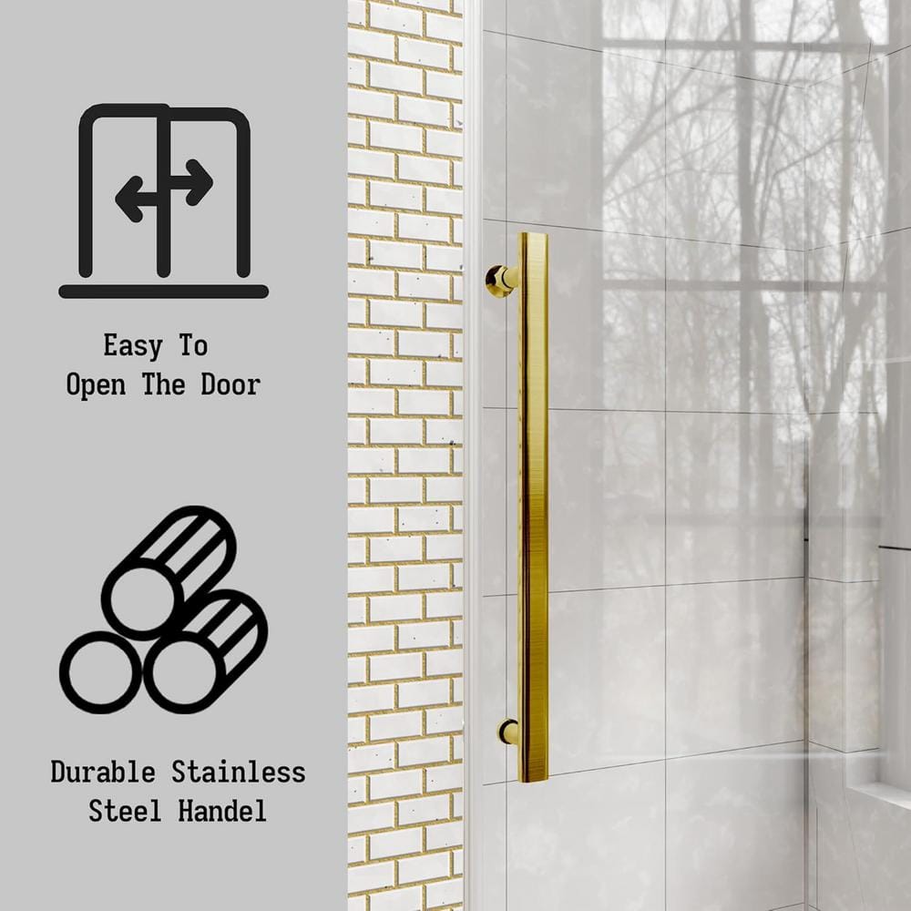 KULLAVIK 56-60 in. W x 76 in. H Frameless Glass Shower Door, Stainless Steel Handle, Noiseless, Waterproof, Shatterproof, Golden