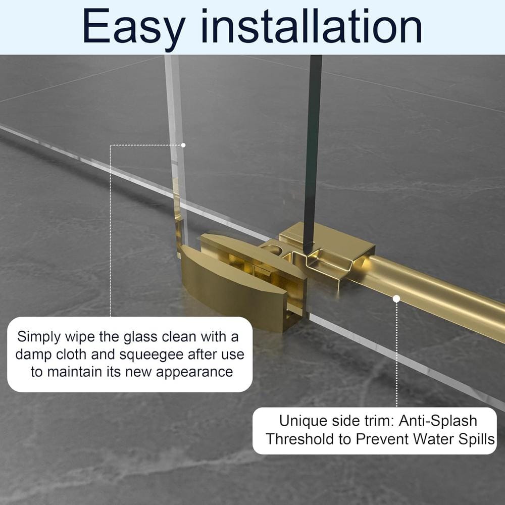 KULLAVIK 56-60 in.W x 76 in.H Sliding Frameless Glass Shower Door, with Handle and Seal Strip, Stylish and Modern, Golden