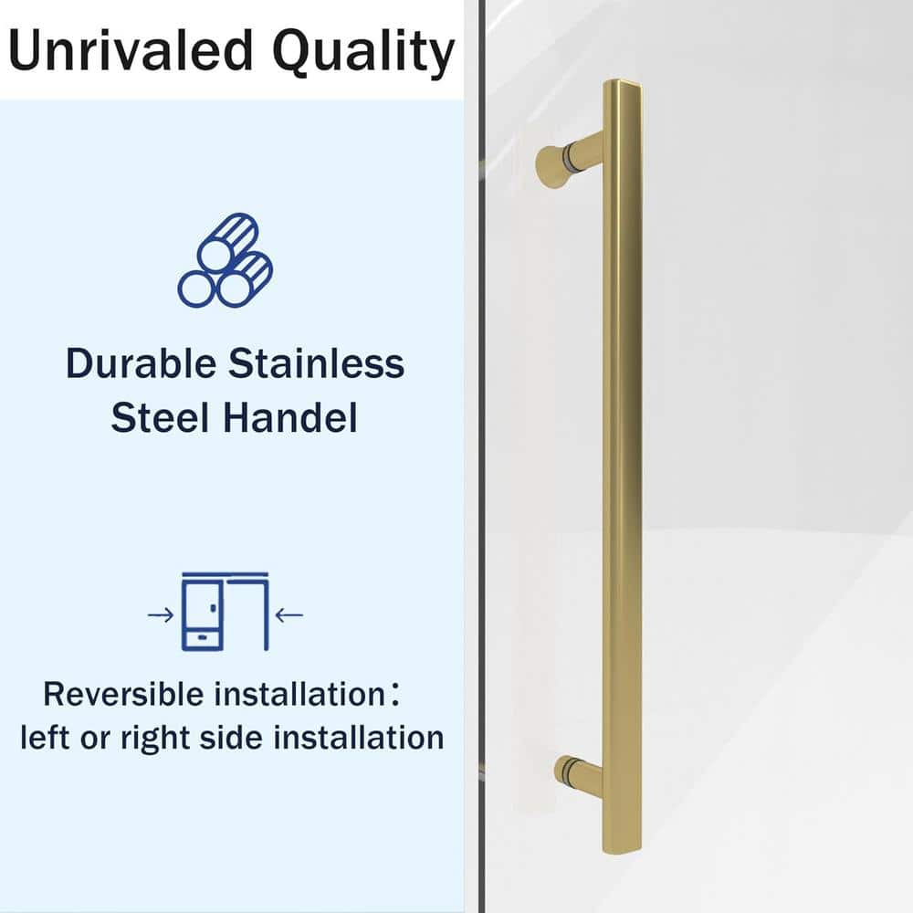 KULLAVIK 56-60 in.W x 76 in.H Sliding Frameless Glass Shower Door, with Handle and Seal Strip, Stylish and Modern, Golden