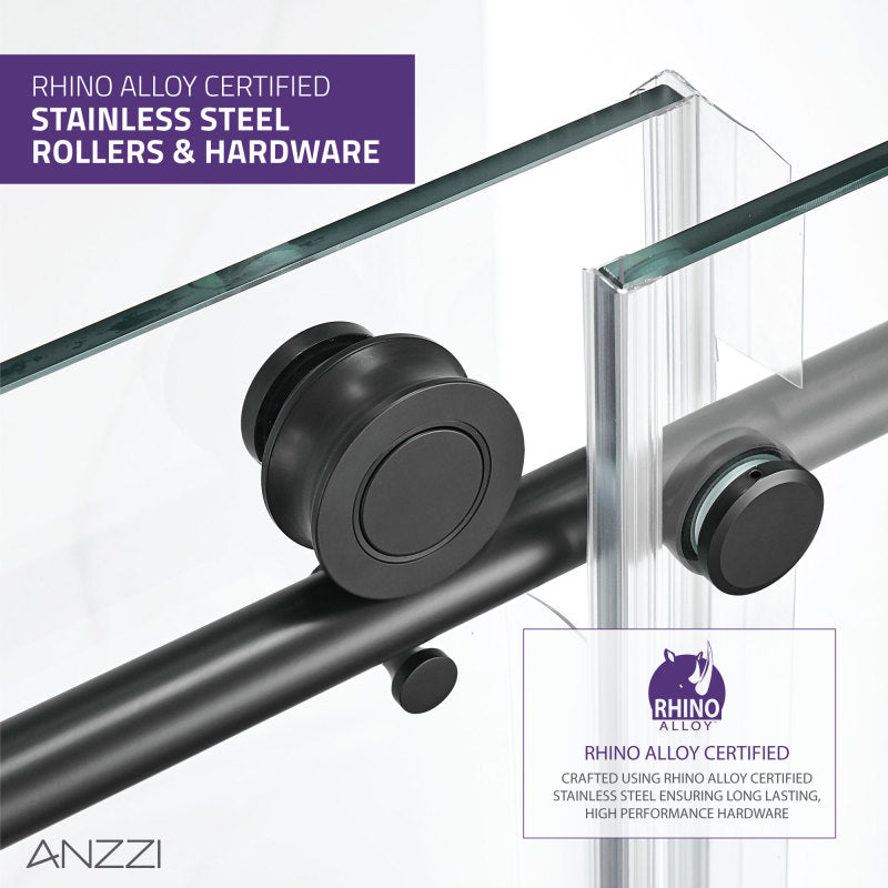 ANZZI Leon 60 in. x 76 in. Frameless Sliding Shower Door, Brushed Nickel, with Handle