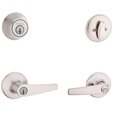Kwikset Delta Satin Chrome Single-Cylinder Deadbolt & Lever Combo Pack with SmartKey Security (Universal Keyed Entry)