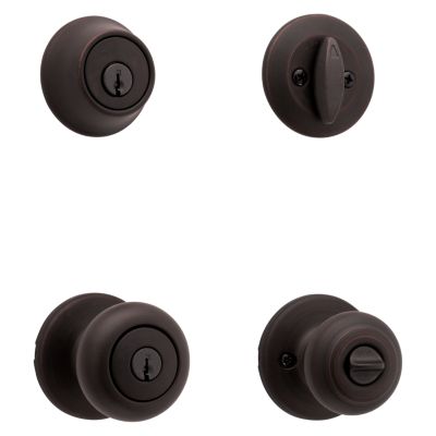 Kwikset Cove Venetian Bronze Knob and Single Cylinder Deadbolt, ANSI/BHMA Grade 3, 1-3/4 in. Max Door Thickness