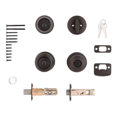 Kwikset Cove Venetian Bronze Knob and Single Cylinder Deadbolt, ANSI/BHMA Grade 3, 1-3/4 in. Max Door Thickness
