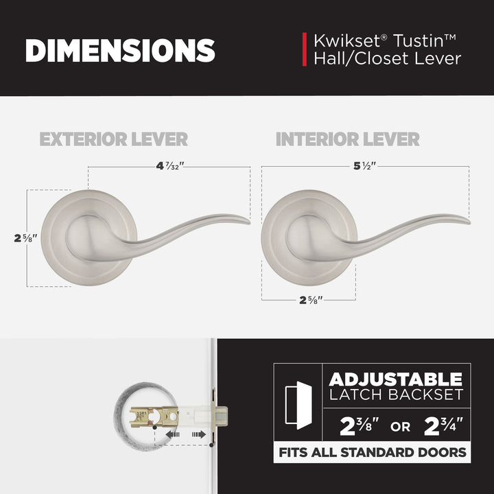 Kwikset Tustin Satin Nickel Passage Hall/Closet Door Lever with Microban Antimicrobial Technology