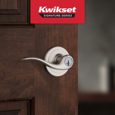 Kwikset SmartKey Tustin Satin Nickel Entry Lockset, ANSI/BHMA Grade 2, KW1, 1-3/4 in