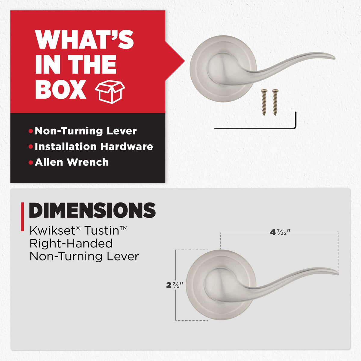 Kwikset Tustin Satin Nickel Left-Handed Half-Dummy Door Lever with Microban Antimicrobial Technology