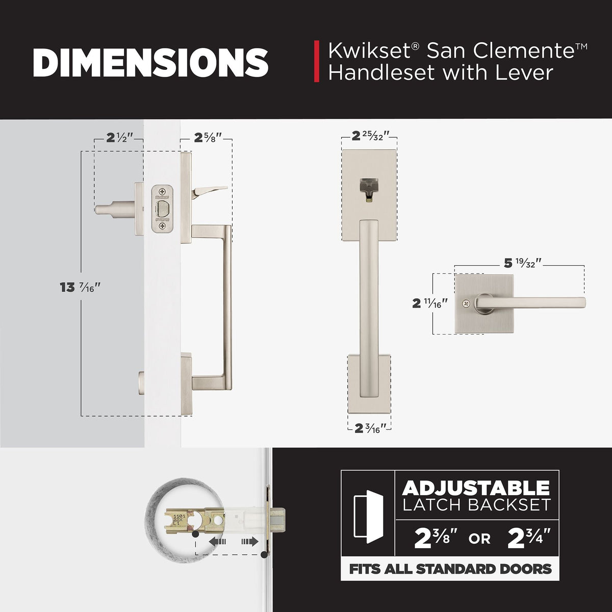 Kwikset San Clemente Matte Black Handleset with Halifax Square Lever, Microban Antimicrobial Technology
