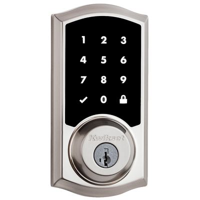 Z-Wave SmartCode Touchscreen Satin Nickel Single Cylinder Electronic Deadbolt featuring Juno Hall/Closet Knob