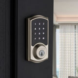 Kwikset Premis Touchscreen Smart Lock, Satin Nickel, Single-Cylinder Electronic Deadbolt with Milan Hall/Closet Lever