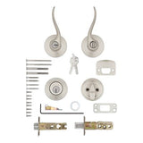 Kwikset Tustin Satin Nickel SmartKey Single-Cylinder Deadbolt & Universal Keyed Entry Lever Combo Pack (1 Handle + 1 Deadbolt)