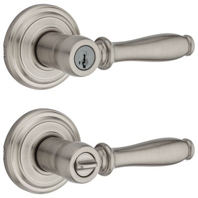 Kwikset Ashfield Satin Nickel SmartKey Universal Keyed Entry Door Lever Handle
