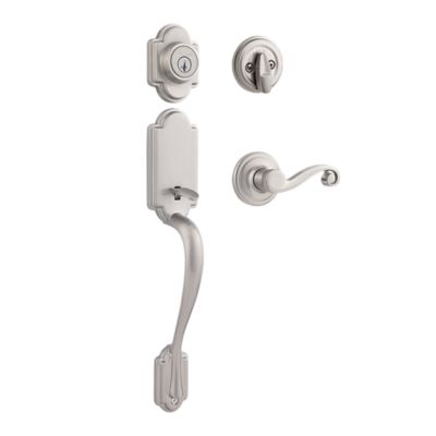 Kwikset Arlington Satin Nickel Handleset with Lido Lever & Single-Cylinder Deadbolt, SmartKey Security