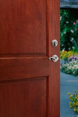 Kwikset Arlington Satin Nickel Handleset with Lido Lever & Single-Cylinder Deadbolt, SmartKey Security
