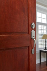 Kwikset Arlington Satin Nickel Handleset with Lido Lever & Single-Cylinder Deadbolt, SmartKey Security