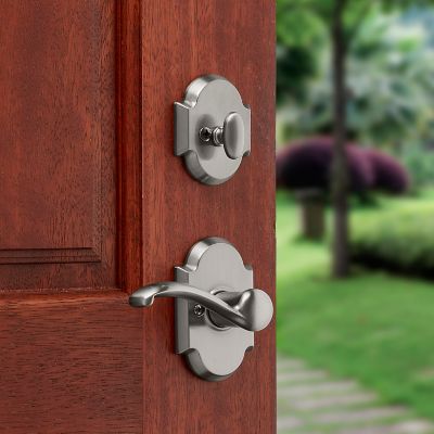 Kwikset Austin Venetian Bronze Single Cylinder Door Handleset with Austin Entry Door Lever Featuring SmartKey Security