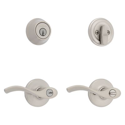Kwikset Balboa Satin Nickel Single-Cylinder Deadbolt Universal Keyed Entry Door Handle Combo Pack (1 Handle and 1 Deadbolt)