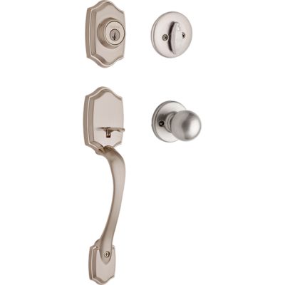 Kwikset Belleview Satin Nickel Single Cylinder Door Handleset with Polo Knob, SmartKey Security