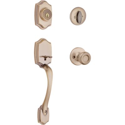 Kwikset Belleview Antique Brass Single Cylinder Door Handleset with Tylo Knob, SmartKey Security