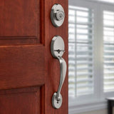 Kwikset Chelsea Lifetime Polished Brass Single Cylinder Handleset with Cameron Knob, SmartKey Security