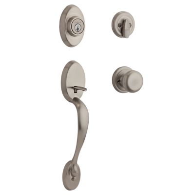 Kwikset Chelsea Satin Nickel Single Cylinder Door Handleset with Juno Knob Featuring SmartKey Security