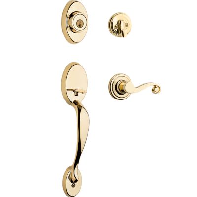 Kwikset Chelsea Lifetime Polished Brass SmartKey Single-Cylinder Deadbolt Keyed Entry Handleset with Lido Lever