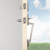 Kwikset Camino Low Profile Satin Nickel Single Cylinder Entry Door Handleset with Halifax Lever featuring SmartKey Security