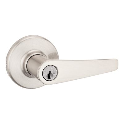 Delta Satin Chrome Entry Door Lever featuring SmartKey Security