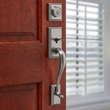 Kwikset Hawthorne Satin Nickel Single Cylinder Door Handleset with Cameron Knob, SmartKey Security