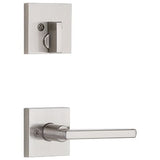 Kwikset Camino Low Profile Satin Nickel Single Cylinder Entry Door Handleset with Halifax Lever featuring SmartKey Security