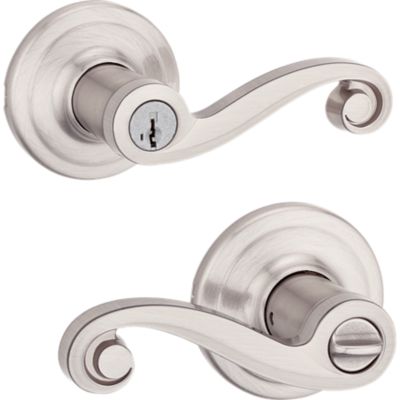 Kwikset Lido Satin Nickel Exterior Entry Door Lever with SmartKey Security