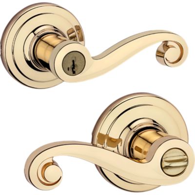 Kwikset Lido Lever Keyed Entry Door Handle with SmartKey Security, Polished Brass (740LL 3 SMT)
