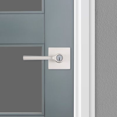 Kwikset Lisbon Square Keyed Entry Door Lever with SmartKey Security, Satin Nickel