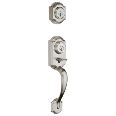 Kwikset Montara SmartKey Single-Cylinder Deadbolt Keyed Entry Door Handleset, Satin Nickel