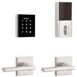 Kwikset Obsidian Satin Nickel Keyless Electronic Touchscreen Deadbolt with Halifax Passage Lever