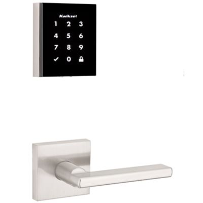 Kwikset Obsidian Satin Nickel Keyless Electronic Touchscreen Deadbolt with Halifax Passage Lever