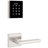 Kwikset Obsidian Satin Nickel Keyless Electronic Touchscreen Deadbolt with Halifax Passage Lever