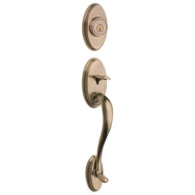 Kwikset Shelburne Antique Brass SmartKey Single-Cylinder Deadbolt Keyed Entry Door Handleset with Lido Lever