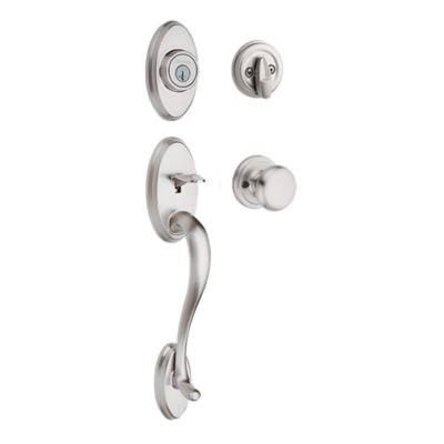 Shelburne Antique Brass Single Cylinder Door Handleset with Juno Door Knob Featuring SmartKey Security
