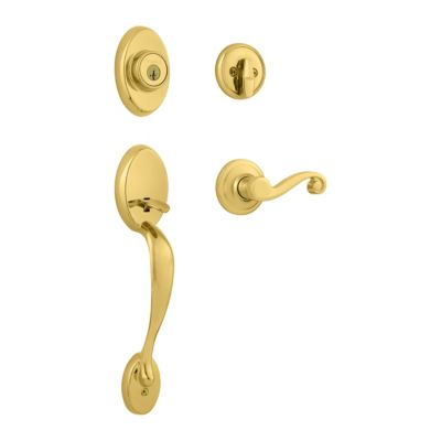 Kwikset Chelsea Lifetime Polished Brass SmartKey Single-Cylinder Deadbolt Keyed Entry Handleset with Lido Lever