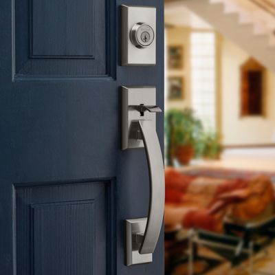 Tavaris Satin Nickel Single Cylinder Door Handleset with Vedani Lever, SmartKey Security – Kwikset