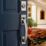 Tavaris Satin Nickel Single Cylinder Door Handleset with Vedani Lever, SmartKey Security – Kwikset