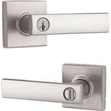 Vedani Satin Nickel Square Exterior Entry Door Lever featuring SmartKey Security