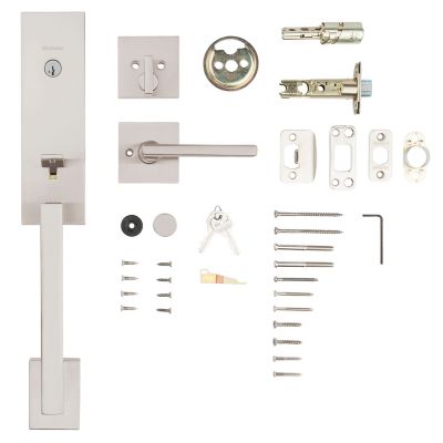 Kwikset Vancouver Matte Black Single Cylinder Low Profile Handleset with Halifax Lever featuring SmartKey Security