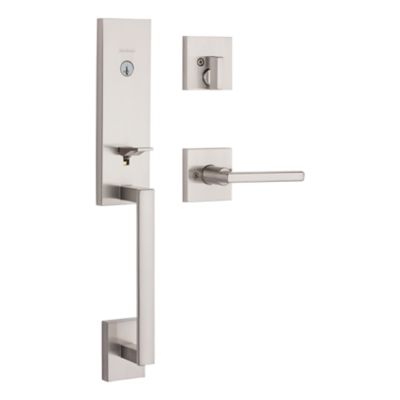 Kwikset Vancouver Matte Black Single Cylinder Low Profile Handleset with Halifax Lever featuring SmartKey Security
