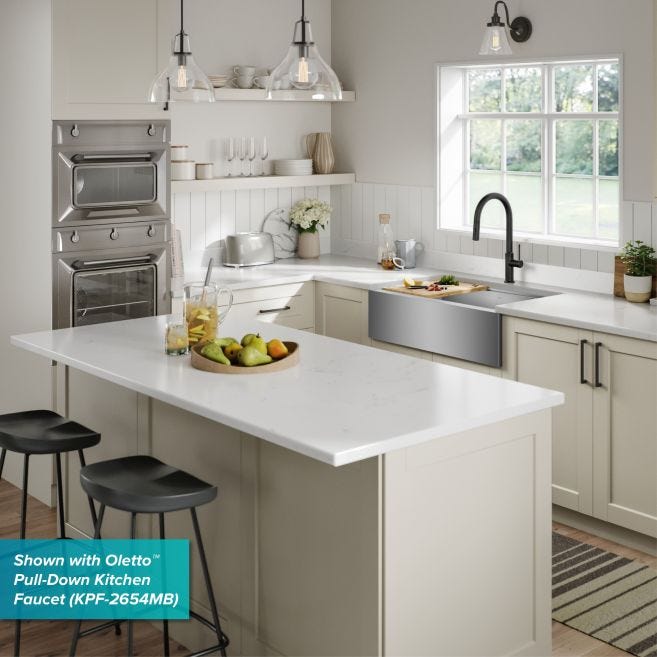 KRAUS Kore Workstation Farmhouse/Apron-Front 33 in. Single Bowl Stainless Steel Kitchen Sink with Accessories