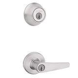 Kwikset Delta Satin Chrome Exterior Door Lever & Single Cylinder Deadbolt Combo Pack with SmartKey Security